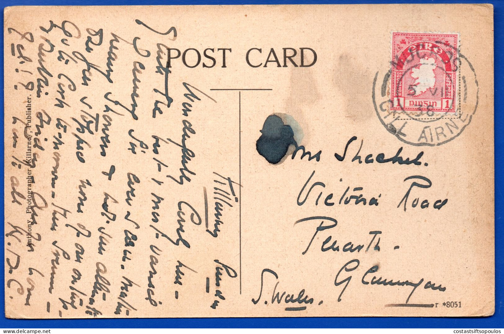 2970.IRELAND, MIDDLE LAKE,KILLARNEY POSTCARD, MUCROS CILL AIRNE 1938 POSTMARK. - Cartas & Documentos