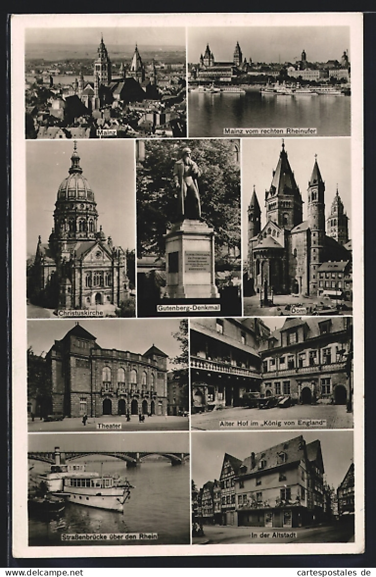 AK Mainz, Panorama Vom Rechten Rheinufer, Christuskirche, Gutenberg-Denkmal, Theater Dom Und Altstadt  - Teatro
