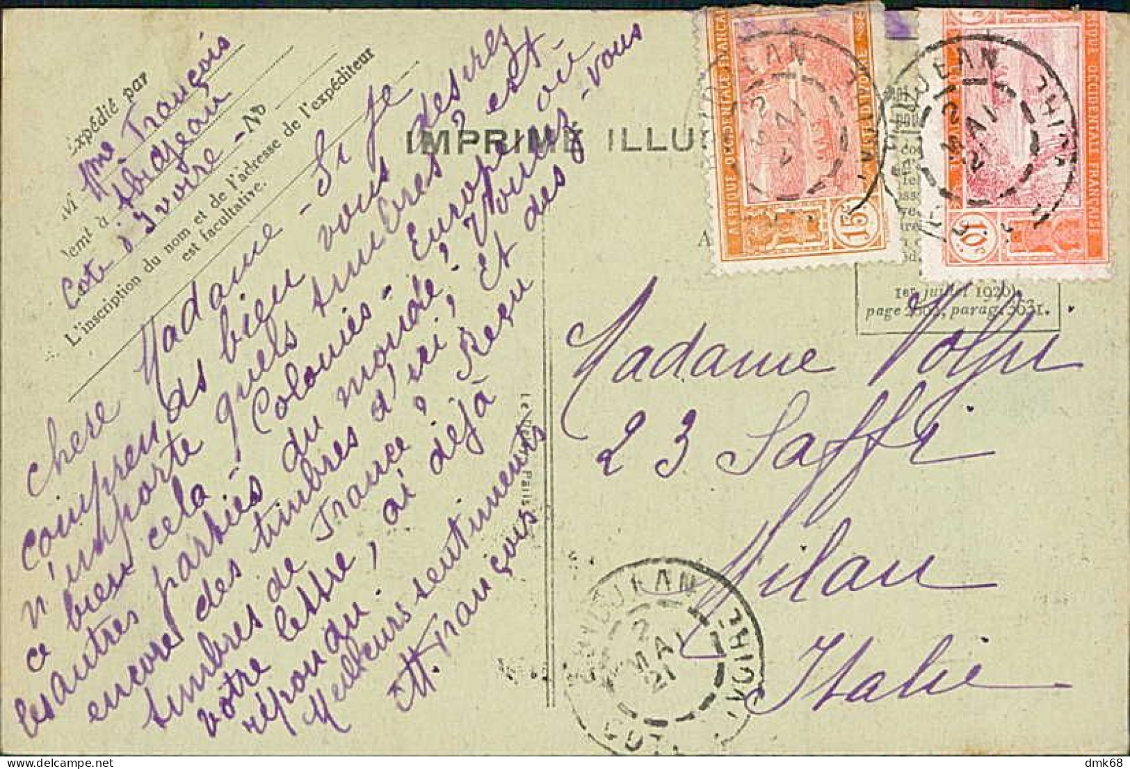 IVORY COAST / COTE D'IVOIRE -  GRAND-BASSAM LE LABORATOIRE - EDIT. METEYER - MAILED TO ITALY / STAMPS - 1921 (12571) - Costa De Marfil