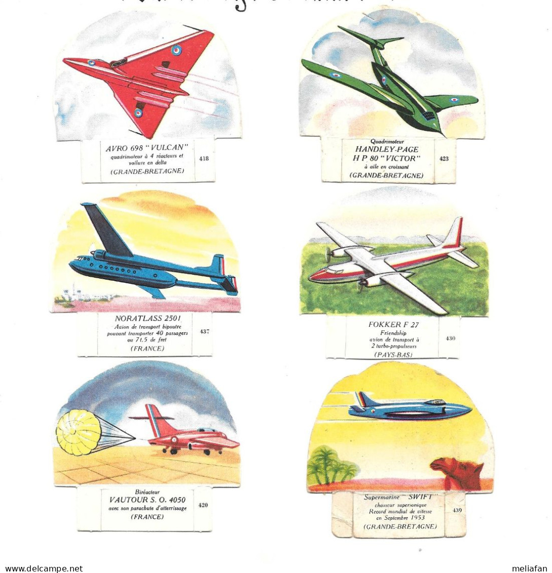 KB347- CHROMOS VACHE SERIEUSE - AVIONS - FOKKER - HANDLEY PAGE - SUPERMARINE - NORDATLAS - AVRO VULCAN - Sonstige & Ohne Zuordnung