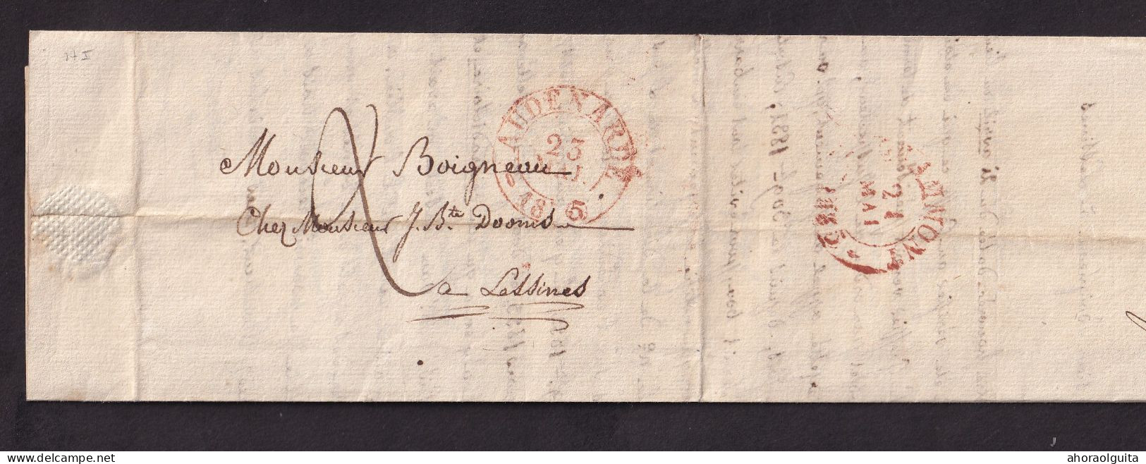 DDGG 069 - Lettre Précurseur AUDENARDE 5/1835 Vers LESSINES Via GRAMMONT- LESSINES Est Bureau De Distribution Au 9/4/35 - 1830-1849 (Unabhängiges Belgien)