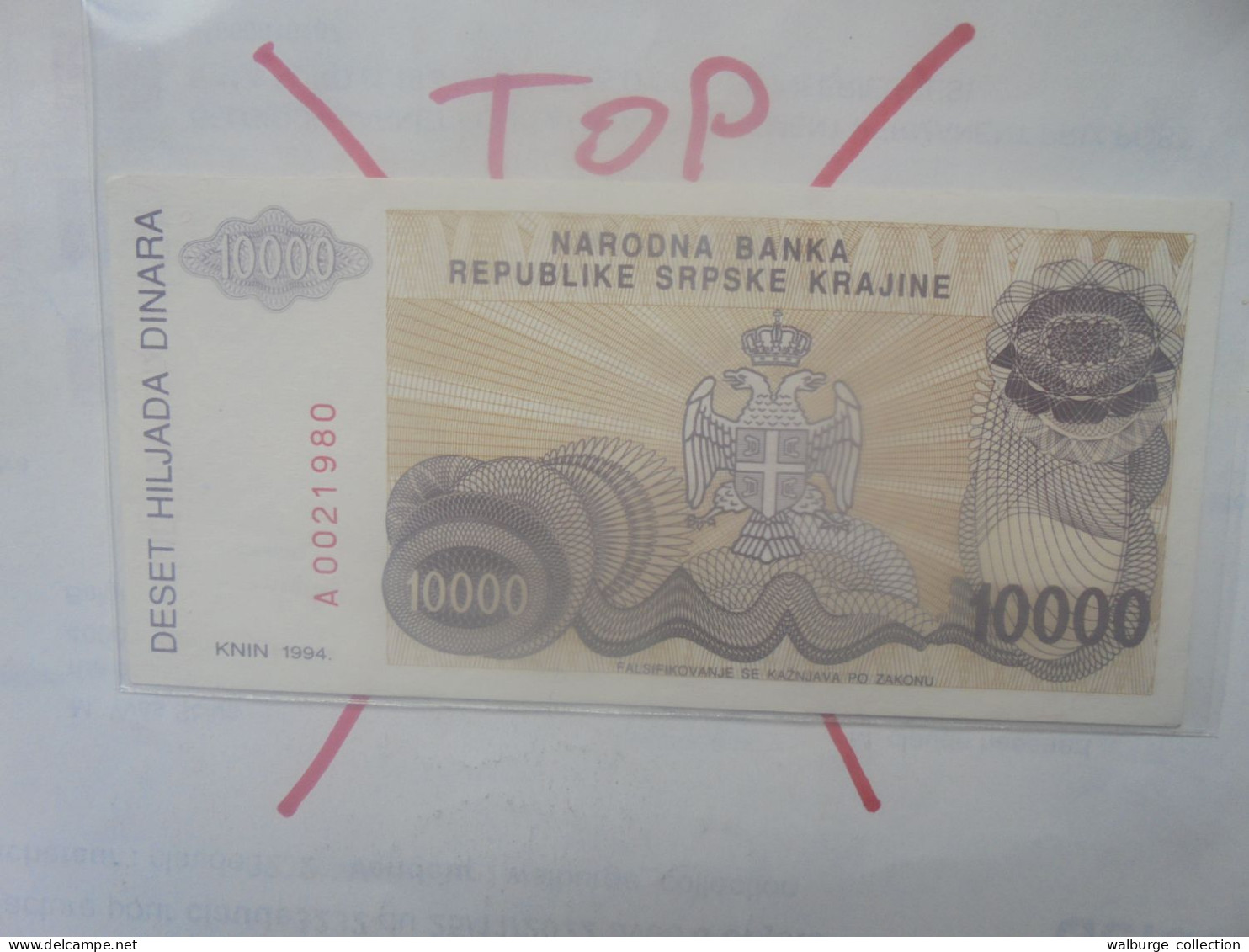 SERBIE (KNIN) 10.000 DINARA 1994 Neuf (B.33) - Servië