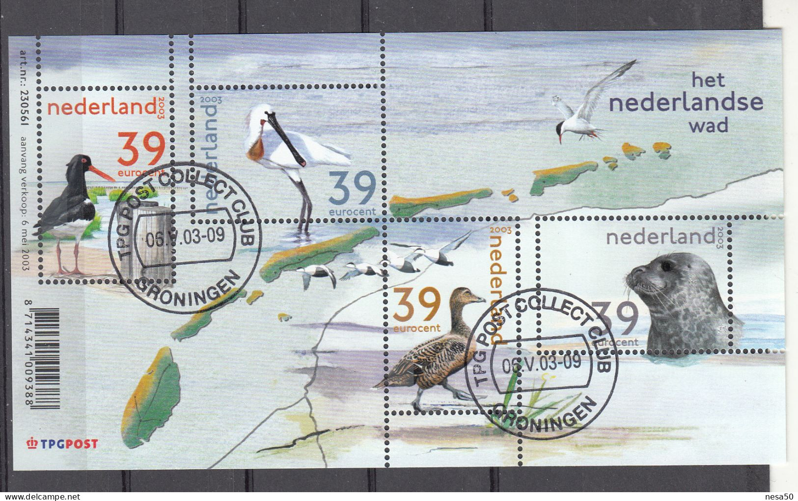 Nederland 2003 Nr Nvph Nr 2170; Mi Nr Blok 77 ;  Nederlandse Wad Met Scholekster, Lepelaar, Zeehond, Birds - Oblitérés