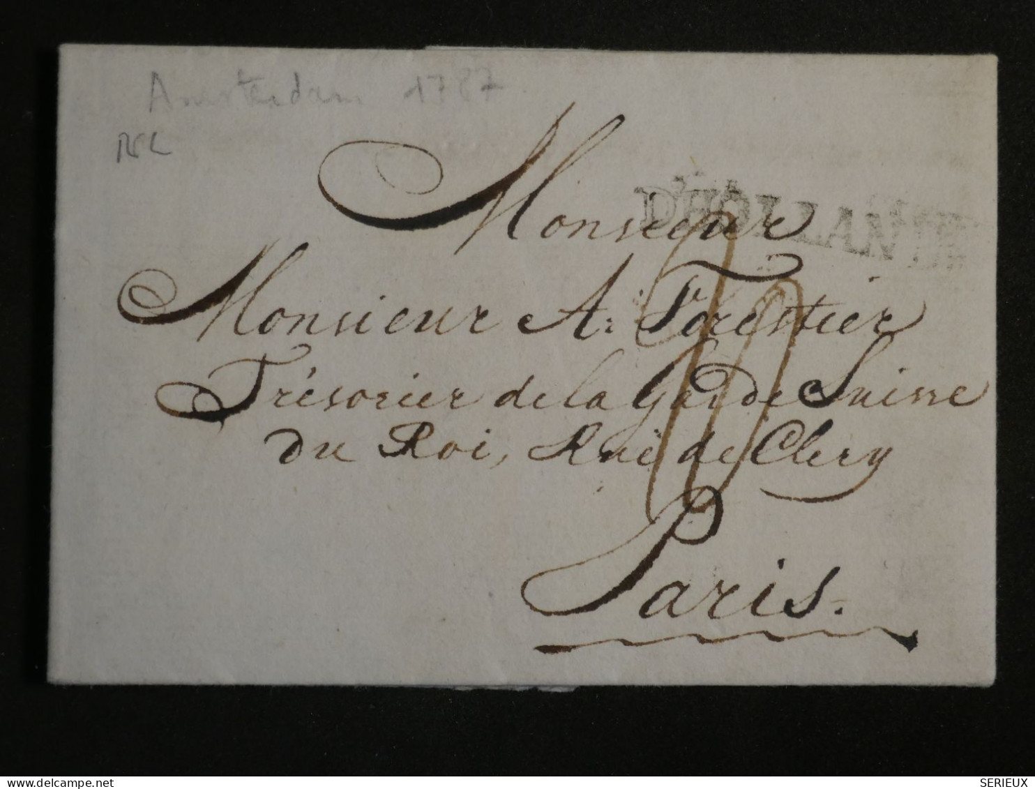 DN16  HOLLANDE   LETTRE RR 1727   AMSTERDAM  A PARIS FRANCE   +AFF. INTERESSANT +++ - ...-1852 Voorlopers