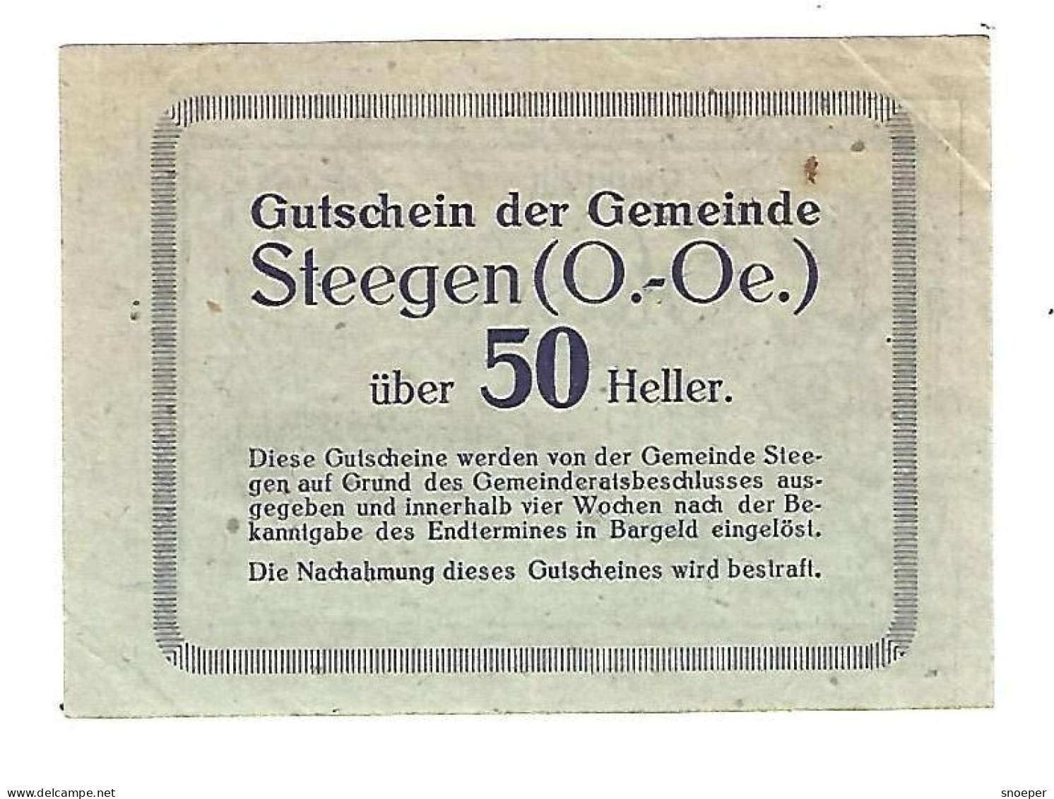 **notgeld   Austria  Steegen 50 Heller  1012.2a - Oesterreich