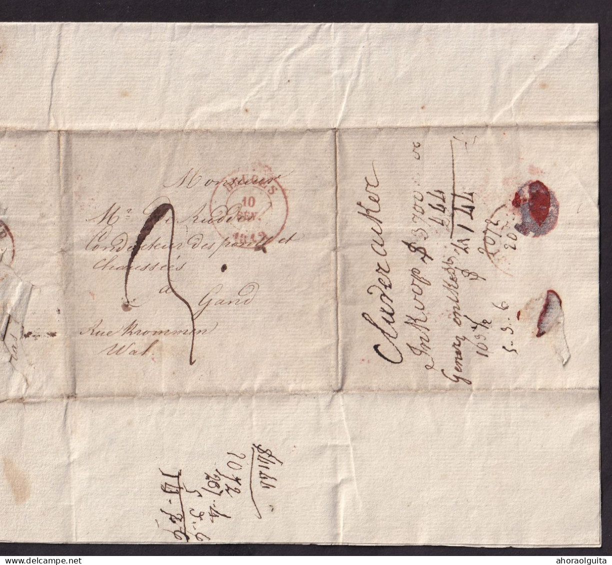 DDGG 070 - 2 X Lettre Précurseur BRUGES 1842 Vers GAND - Ports 3 Et 4 Décimes - 2 X Mon Cher Oncle (destinataires Diff.) - 1830-1849 (Belgique Indépendante)