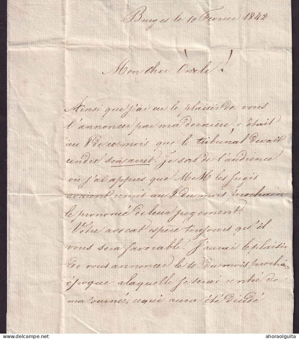 DDGG 070 - 2 X Lettre Précurseur BRUGES 1842 Vers GAND - Ports 3 Et 4 Décimes - 2 X Mon Cher Oncle (destinataires Diff.) - 1830-1849 (Independent Belgium)