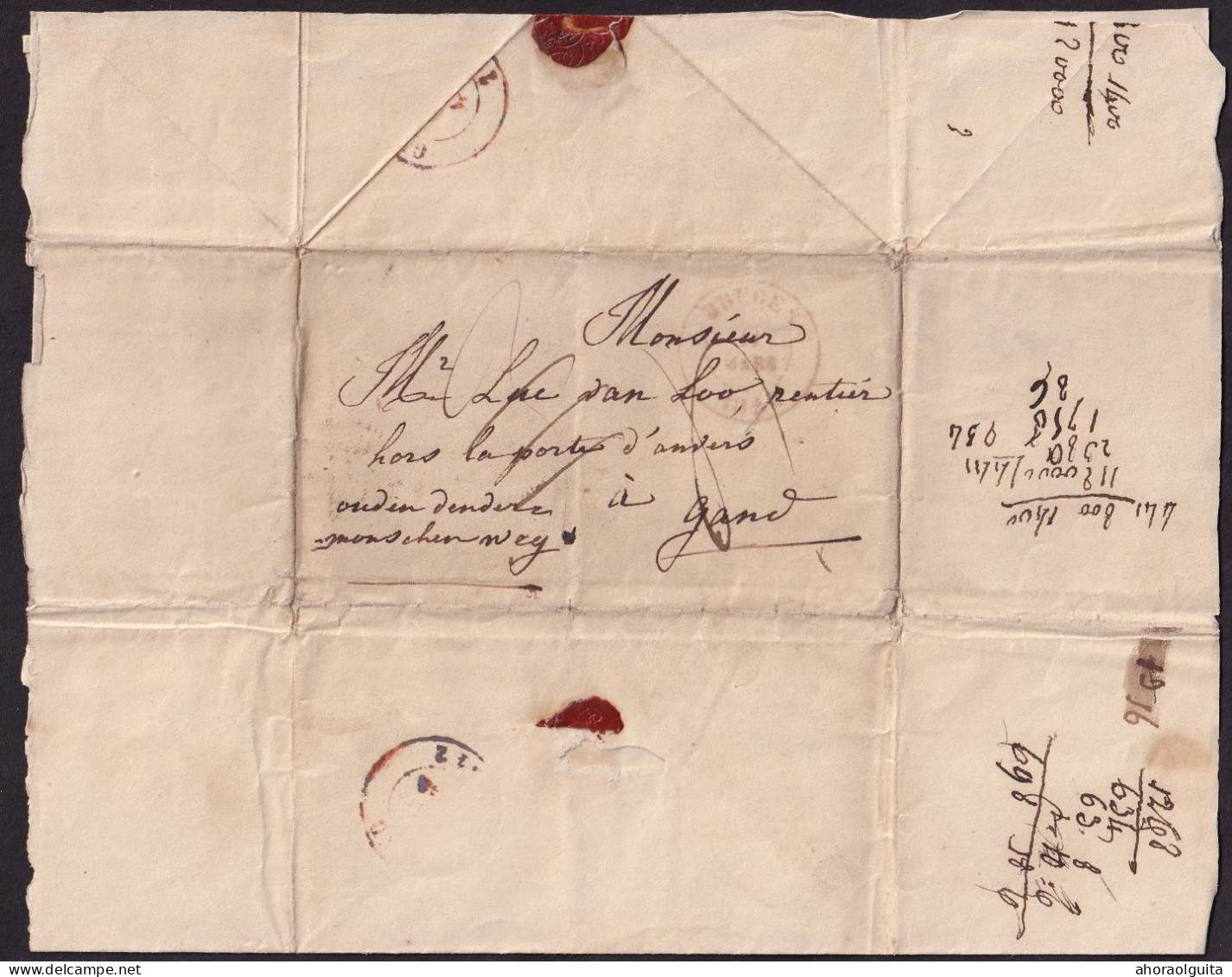 DDGG 070 - 2 X Lettre Précurseur BRUGES 1842 Vers GAND - Ports 3 Et 4 Décimes - 2 X Mon Cher Oncle (destinataires Diff.) - 1830-1849 (Onafhankelijk België)
