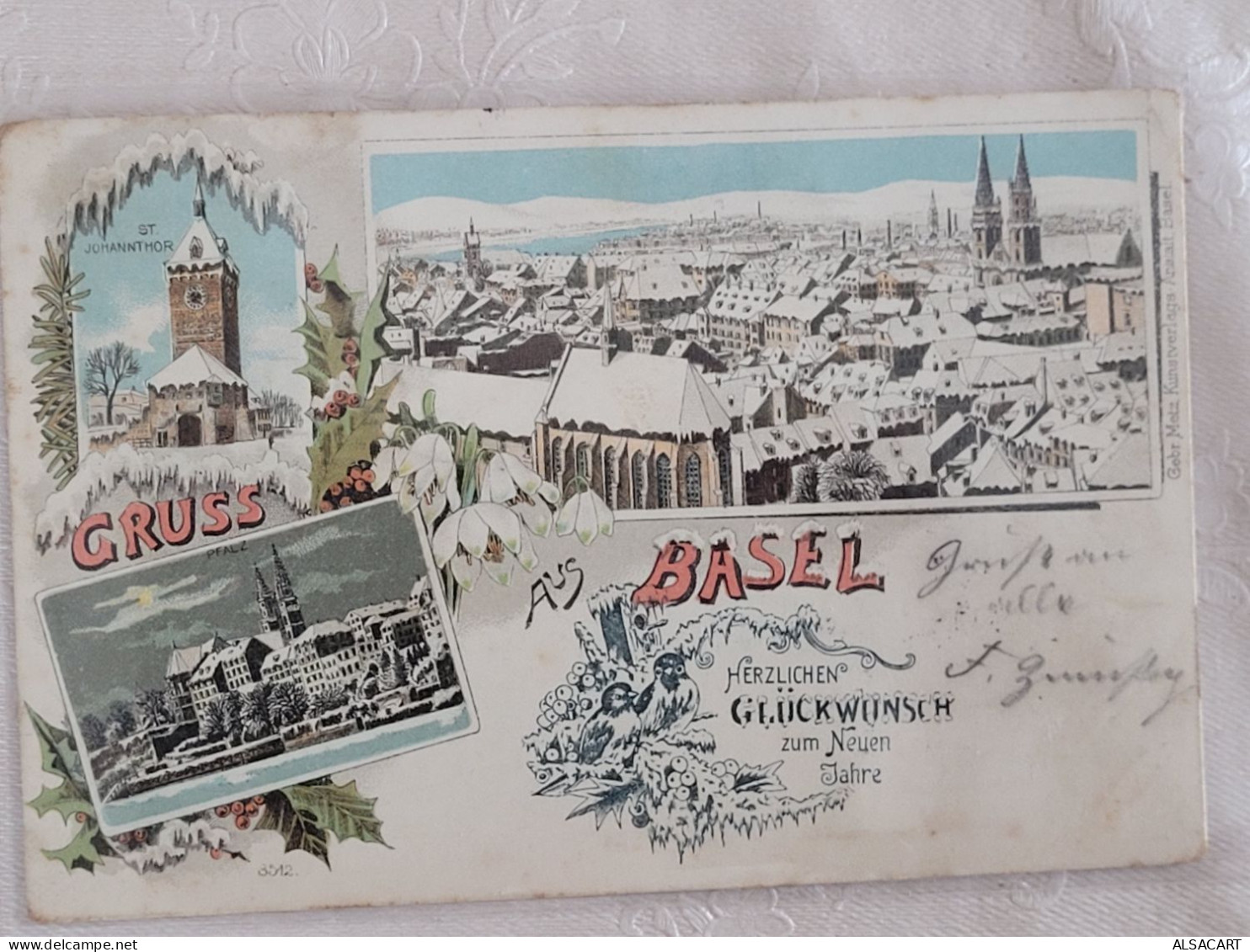 Gruss Aus Basel Sous La Neige , 1900 , Timbre Union Universelle Seul Sur Carte , Pas Fréquend - Bazel