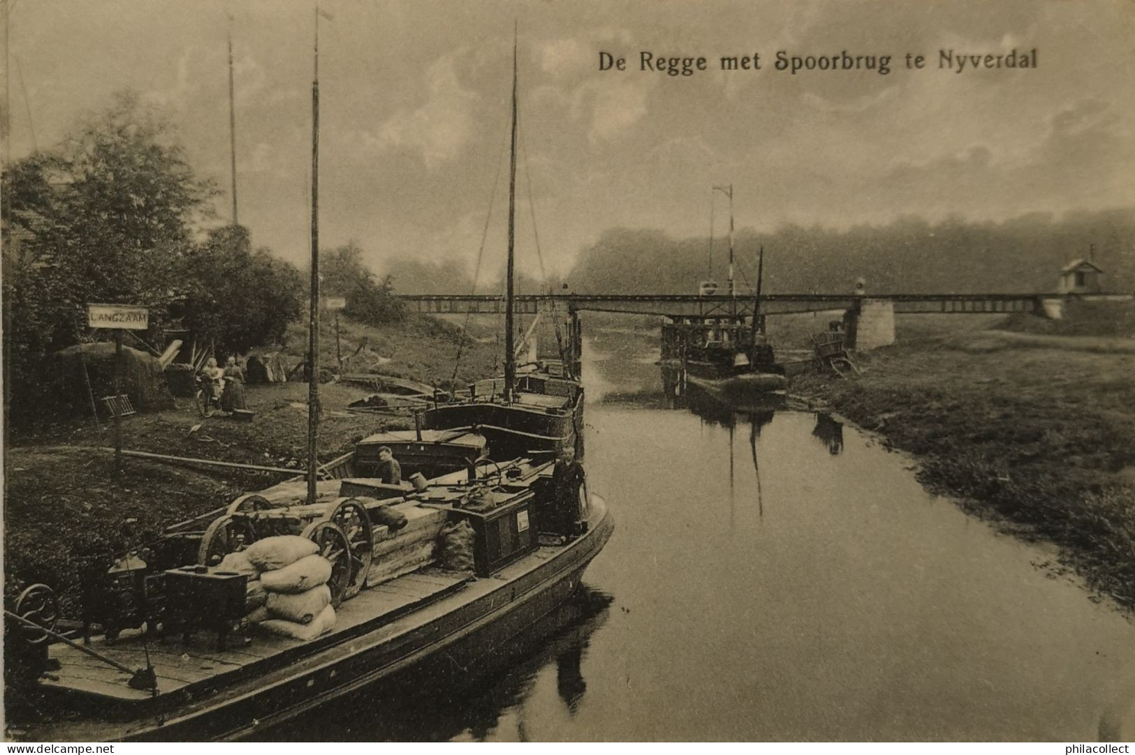 Nijverdal (Nyverdal) (Ov.) De Regge Met Spoorbrug 1924 Topkaart - Nijverdal