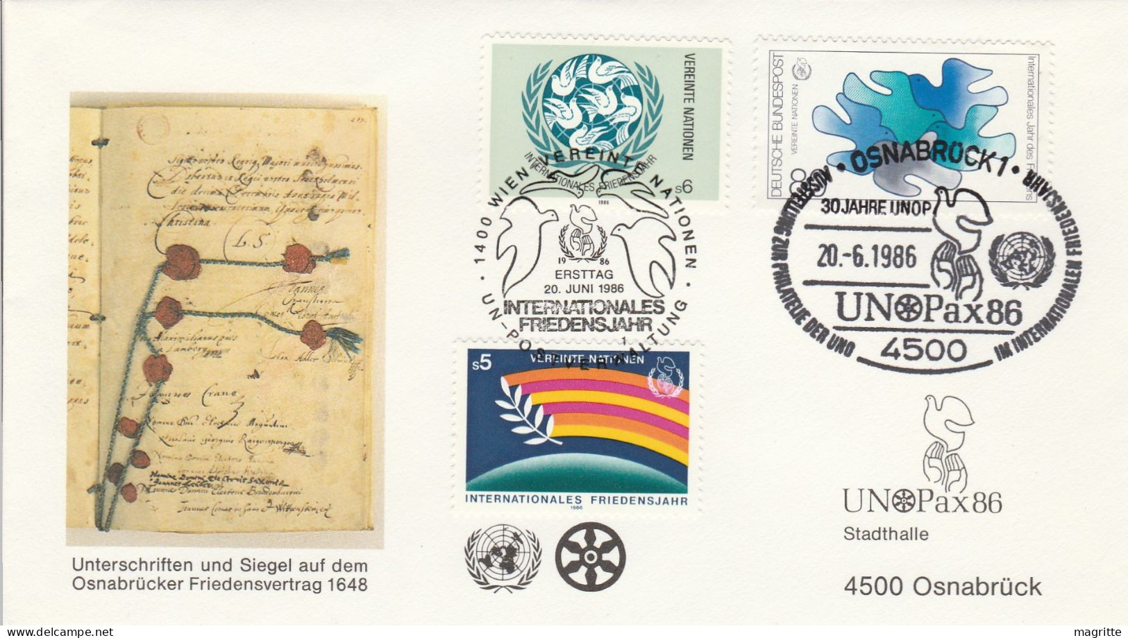 Allemagne Nations Unies ONU 1986 Oblitération Mixte Unopax Emission Commune Germany United Nations Joint Issue Mixed - Gemeinschaftsausgaben
