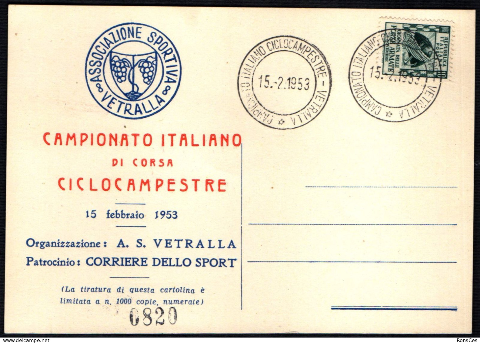 CYCLING - ITALIA VETRALLA 1953 - CAMPIONATO ITALIANO DI CORSA CICLOCAMPESTRE - A - Cyclisme