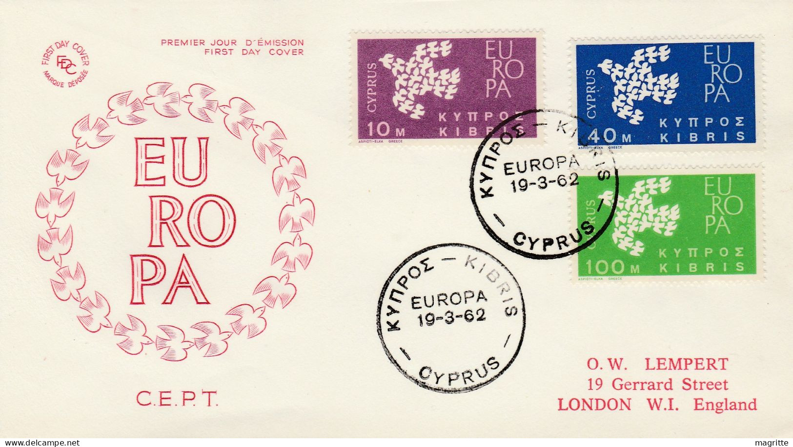Chypre 1962 FDC Emission Commune Europa 1961 Cyprus FDC Joint Issue Europa 1961 - 1961