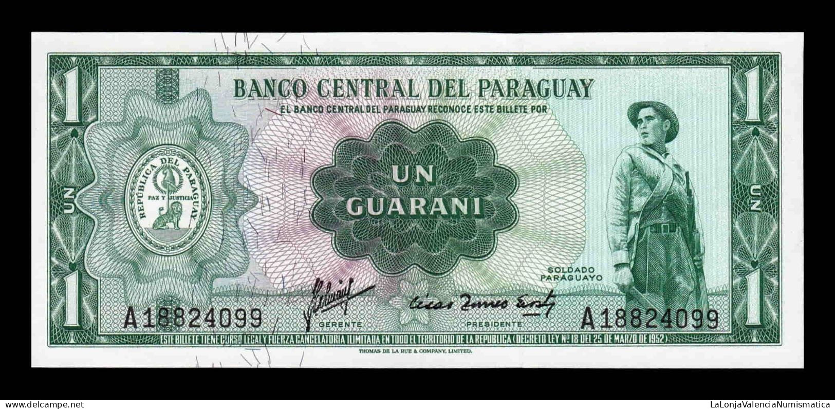 Paraguay 1 Guaraní 1952 Pick 193a(2) Sc Unc - Paraguay