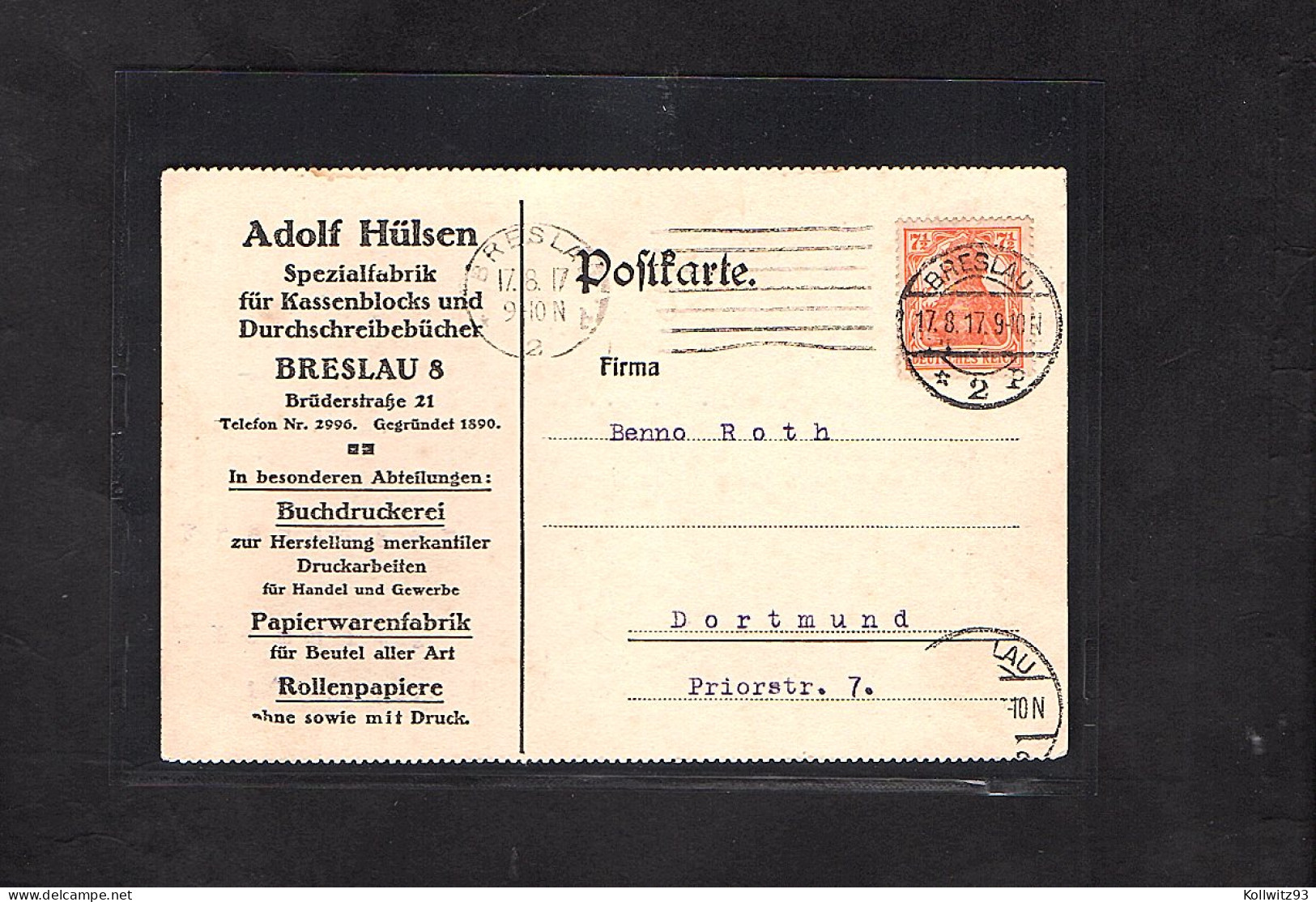 DR. Reklame-Karte Papierwarenfabrik, Breslau. - Other & Unclassified