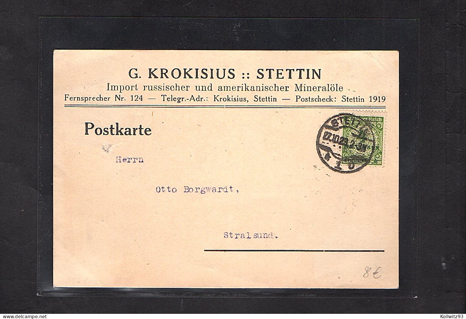 DR. Reklame-Karte Mineralöle, Krokisius Stettin. - Autres & Non Classés