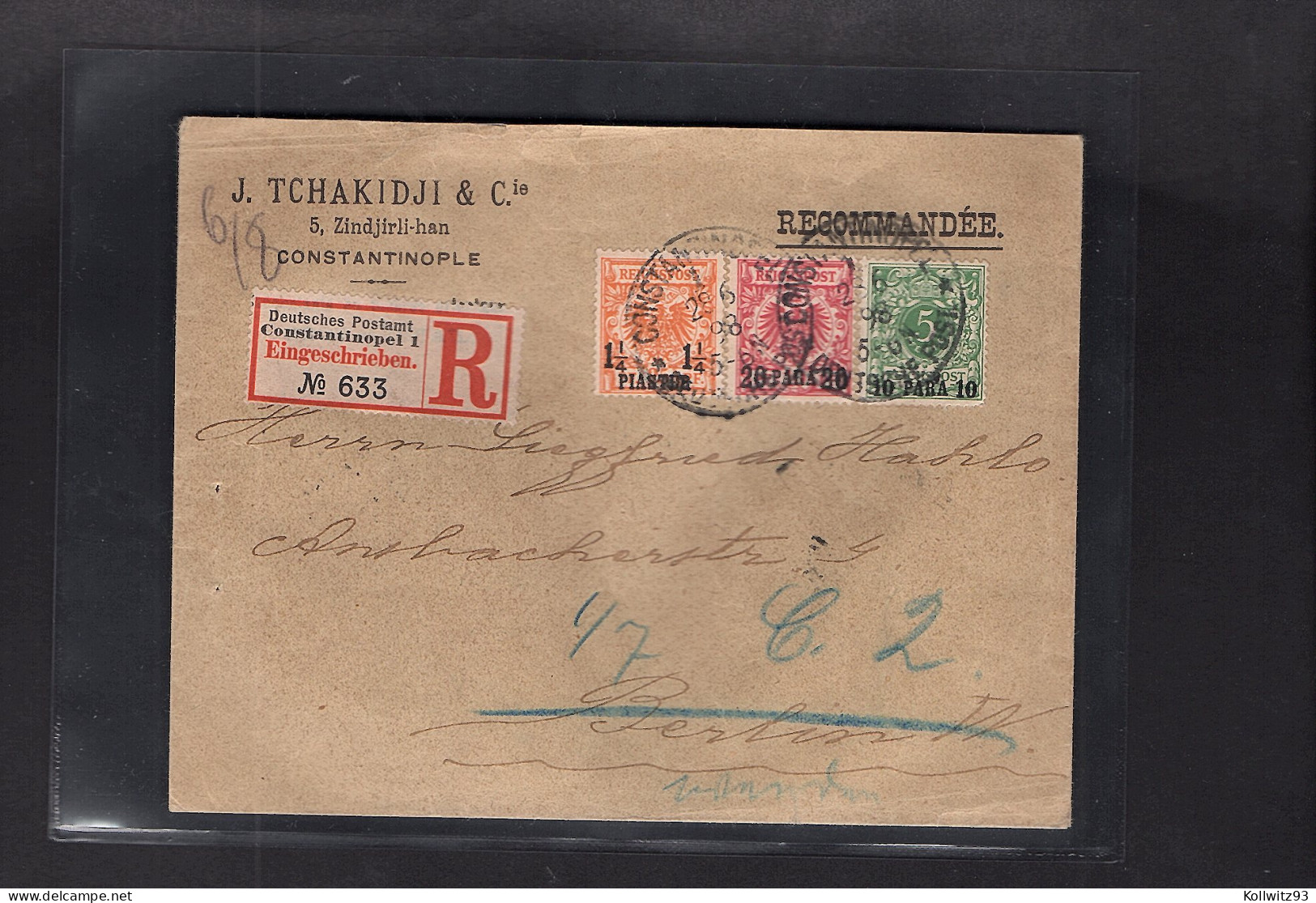 Deutsche Post In Der Türkei, R-Brief  Von Constantinopel Mit 3 Farben-Frankatur. - Turquie (bureaux)