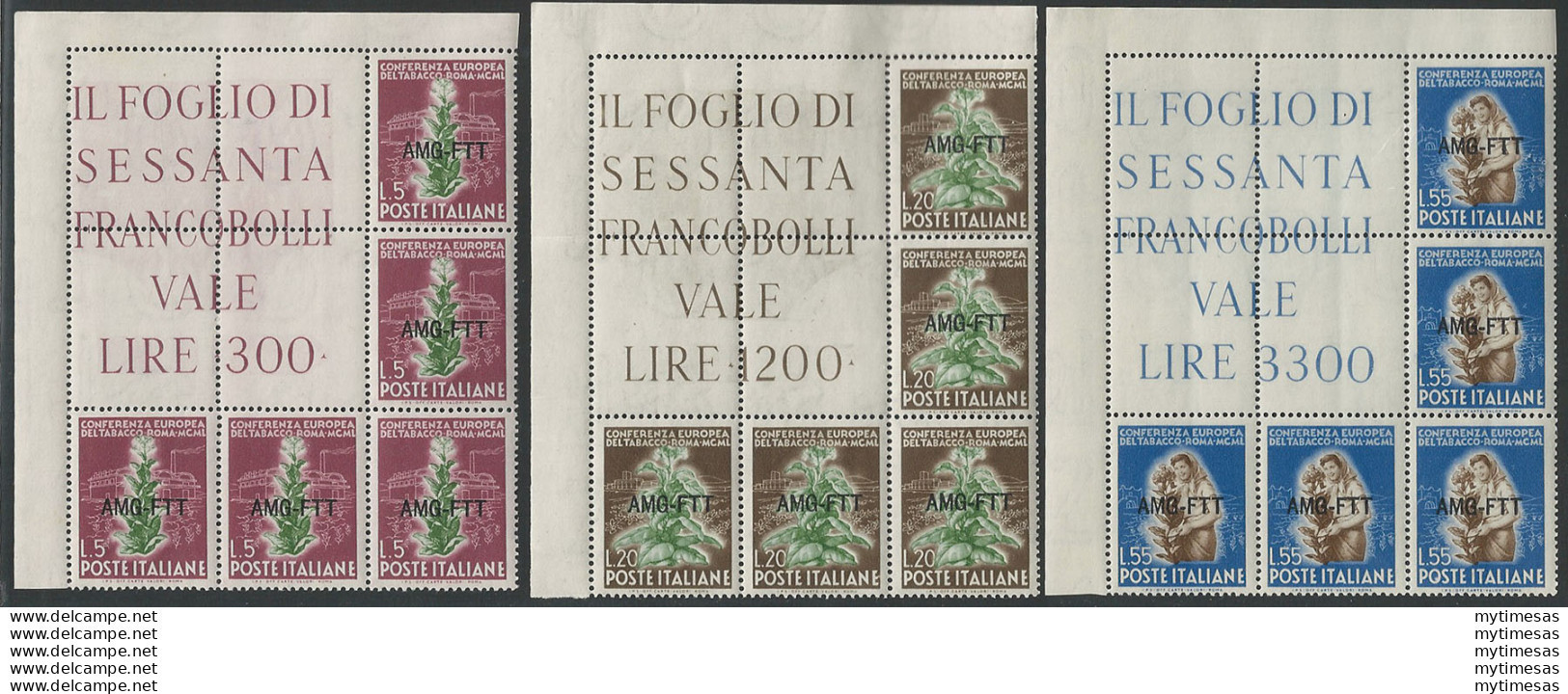 195 Trieste A Tabacco Angolare 3v. MNH Sassone N. 84/86 - Autres & Non Classés