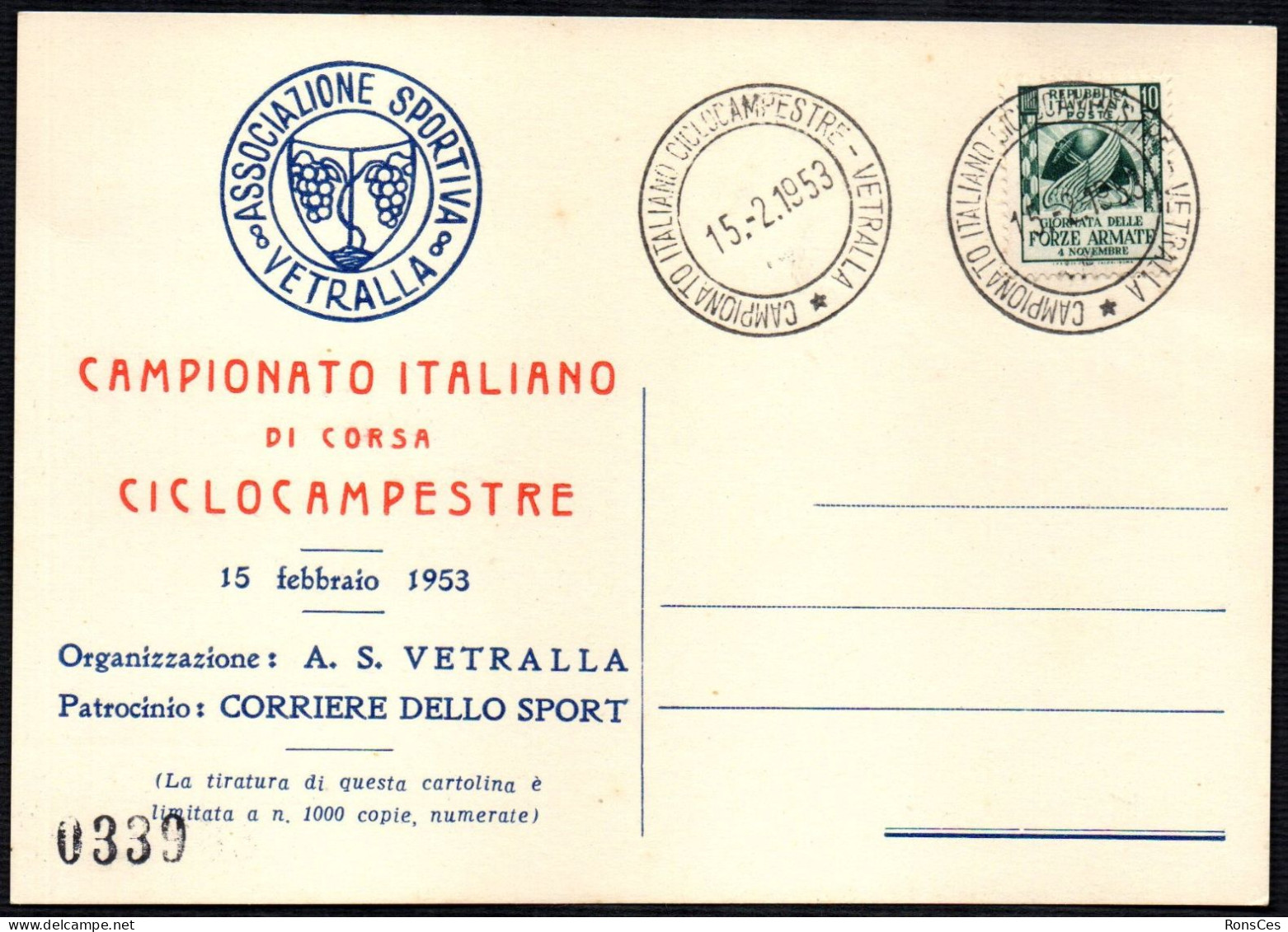 CYCLING - ITALIA VETRALLA 1953 - CAMPIONATO ITALIANO DI CORSA CICLOCAMPESTRE - A - Cyclisme