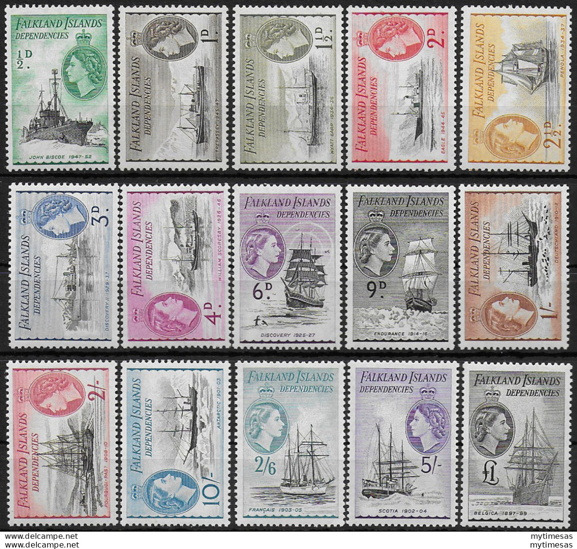 1954-62 Falkland Dependencies Ships 15v. MNH SG N. G26/40 - Sonstige & Ohne Zuordnung