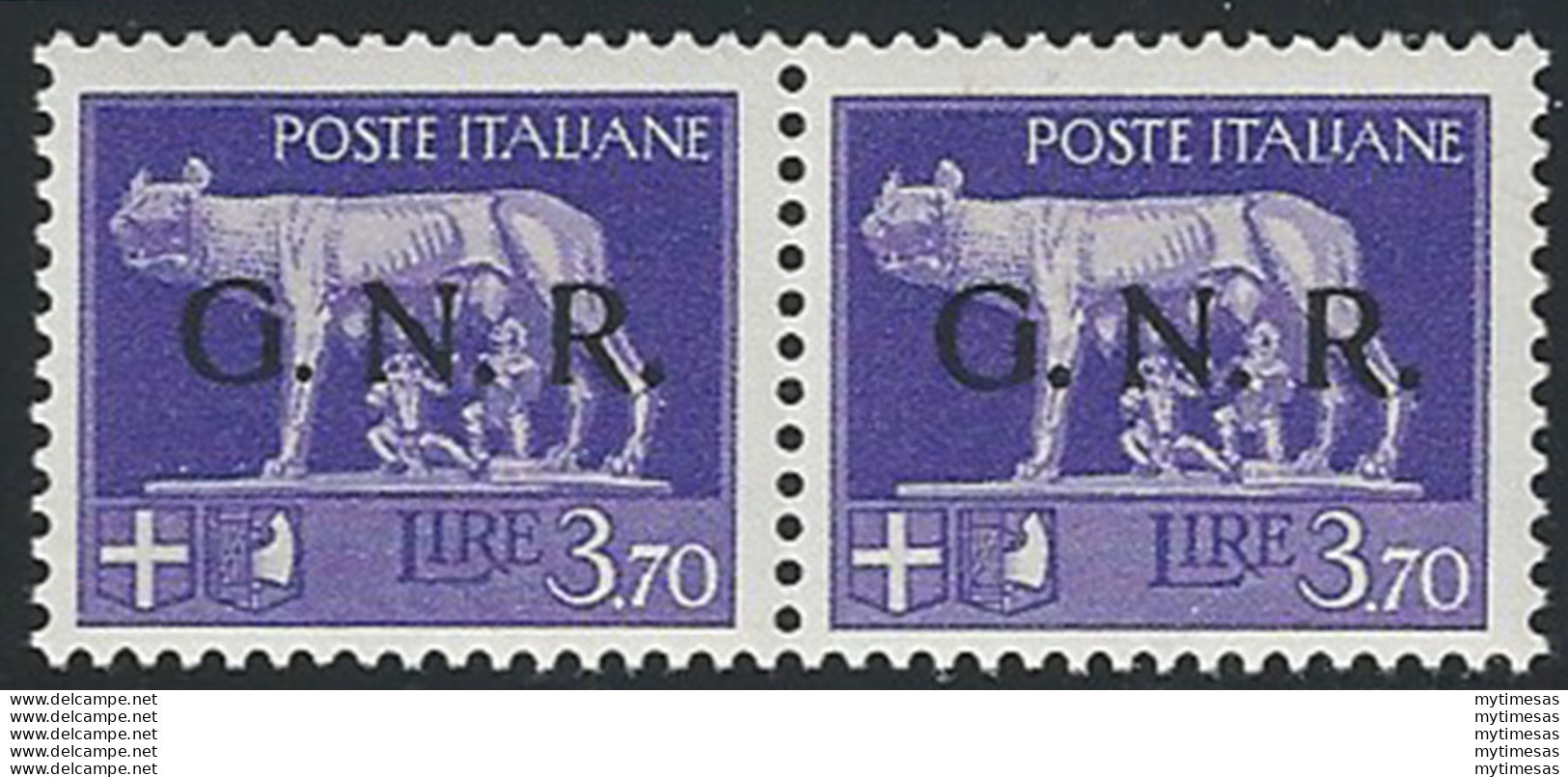 1944 Repubblica Sociale Lire 3,70 G.N.R. Verona Var MNH Sassone N. 484iab+484 - Andere & Zonder Classificatie