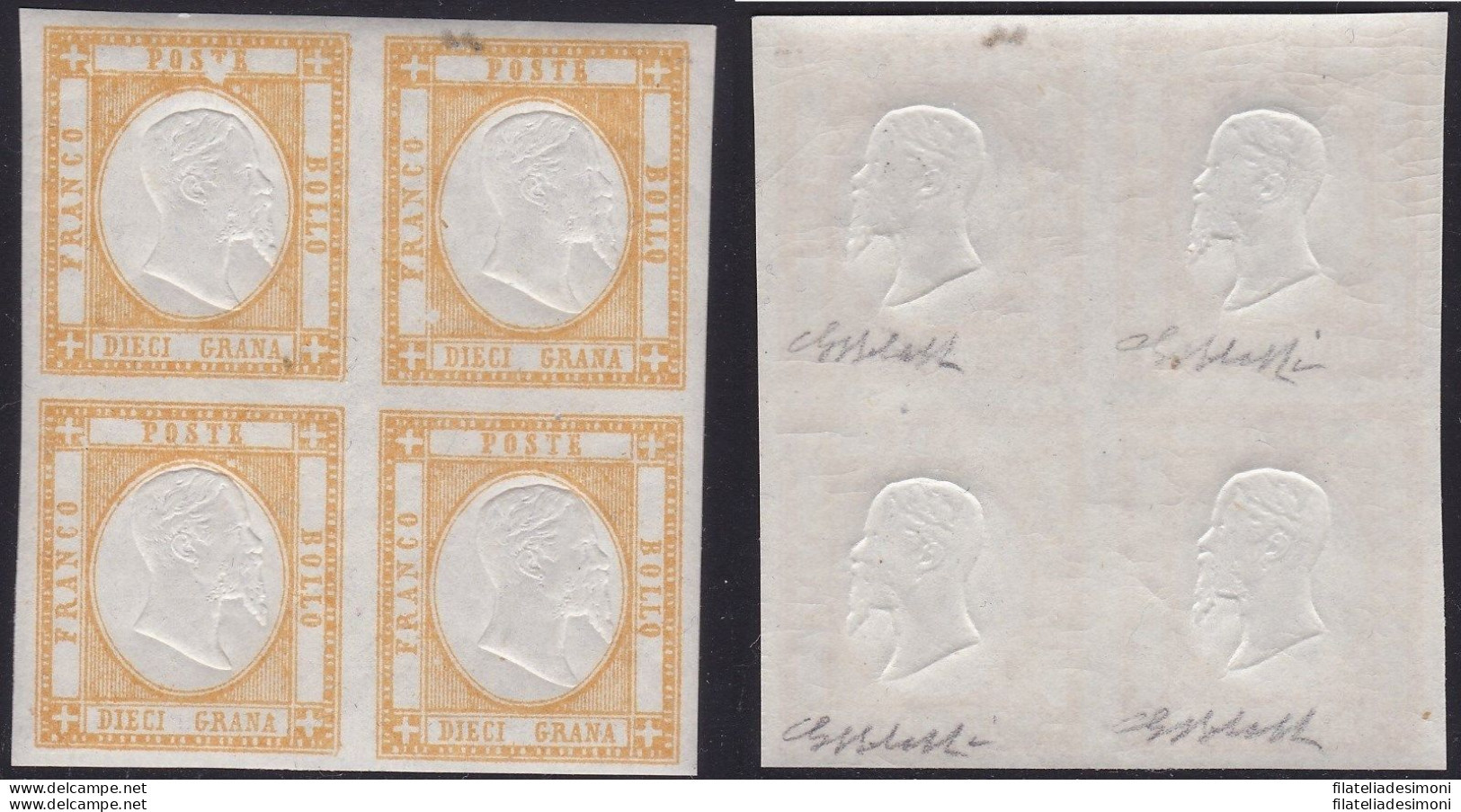 1861 PROVINCE NAPOLETANE, N° 22e 10 Grana Giallo Arancio MNH/** QUARTINA - Naples