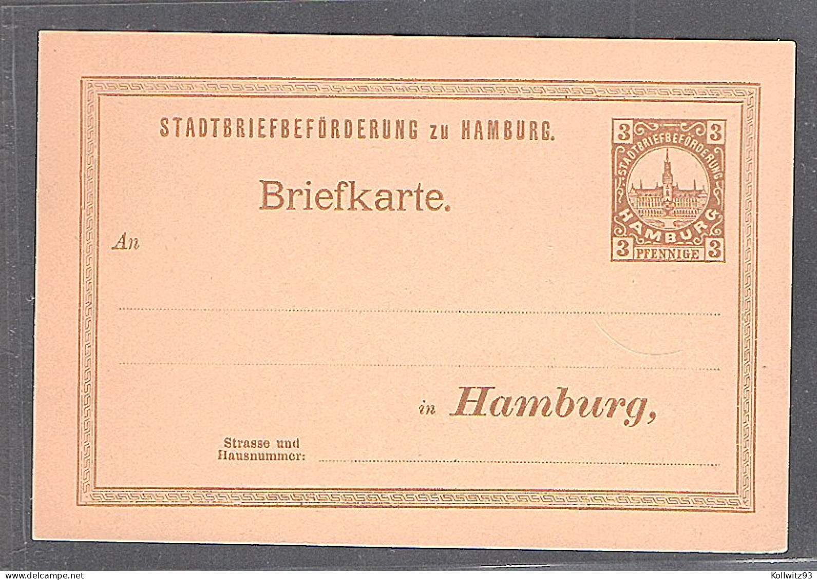 Privatpost, Hammonia Hamburg 3 Pf.,  Ganzsache Ungebraucht. - Privatpost