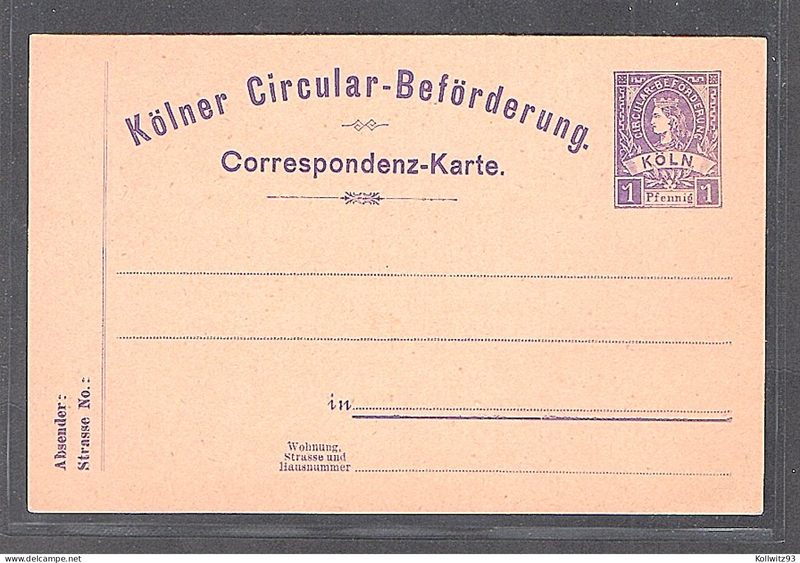 Privatpost, Kölner Circular, Correspondenkarte 1 Pf.,  Ungebraucht. - Private & Lokale Post