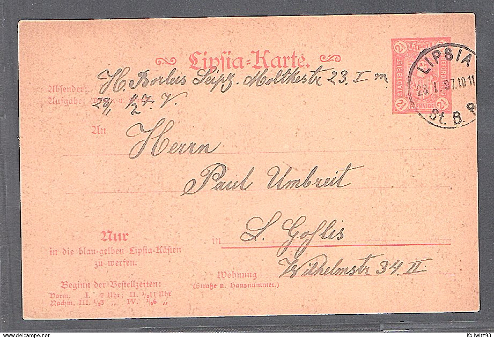 Privatpost, Lipzia Leipzig, 2,5 Pf.,  Ganzsache 1897 Gestempelt. - Private & Local Mails