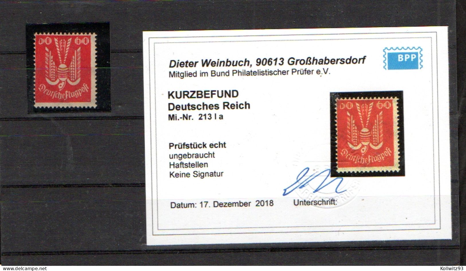 DR., Mi.-Nr. 213 Ia, Ungebraucht, Kurzbefund WeinbuchBPP. - Sonstige & Ohne Zuordnung