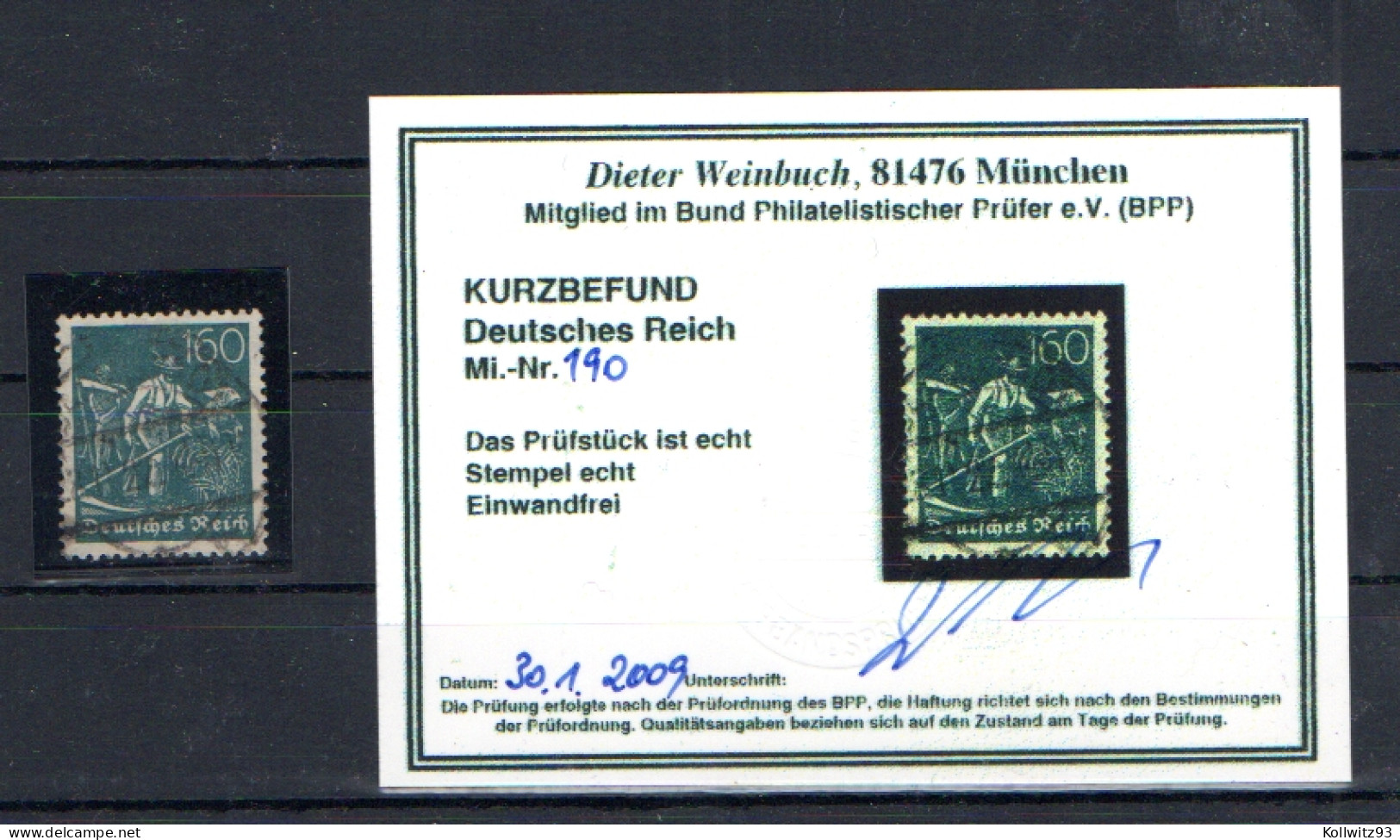 DR., Mi.-Nr. 190, Gestempelt, Kurzbefund WeinbuchBPP. - Other & Unclassified
