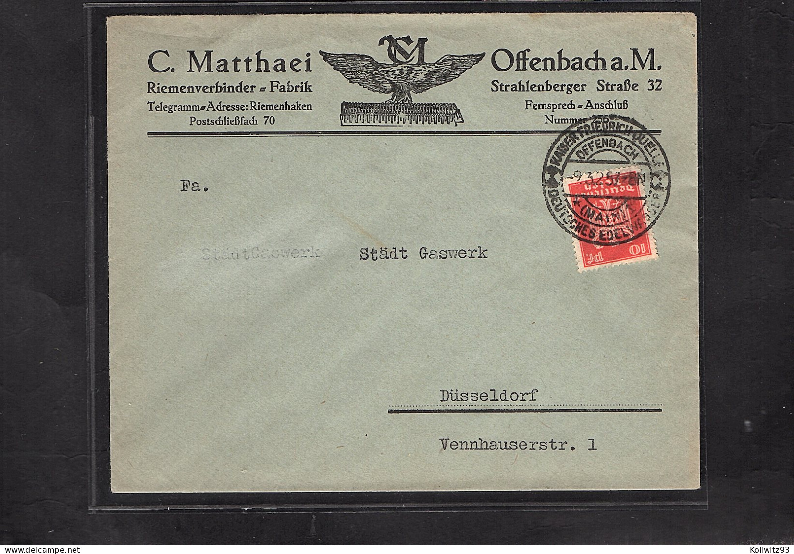 DR. Reklame-Brief, Riemenverbinder Fabrik. C. Matthaei, Offenbach A.M. - Sonstige & Ohne Zuordnung