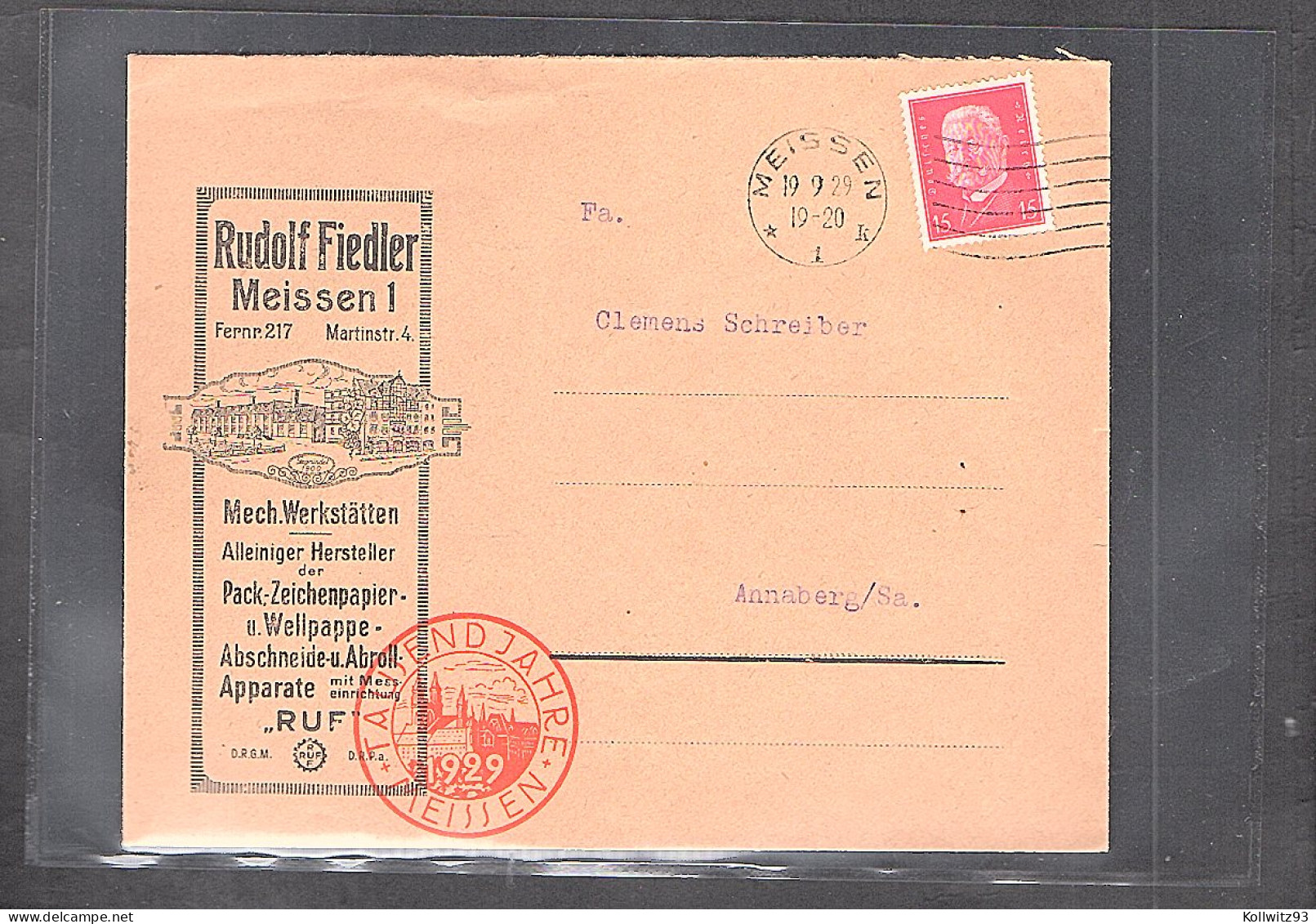 DR. Reklame-Brief, Mech. Papier-Werkstätten, R. Fiedler, Meissen. - Autres & Non Classés