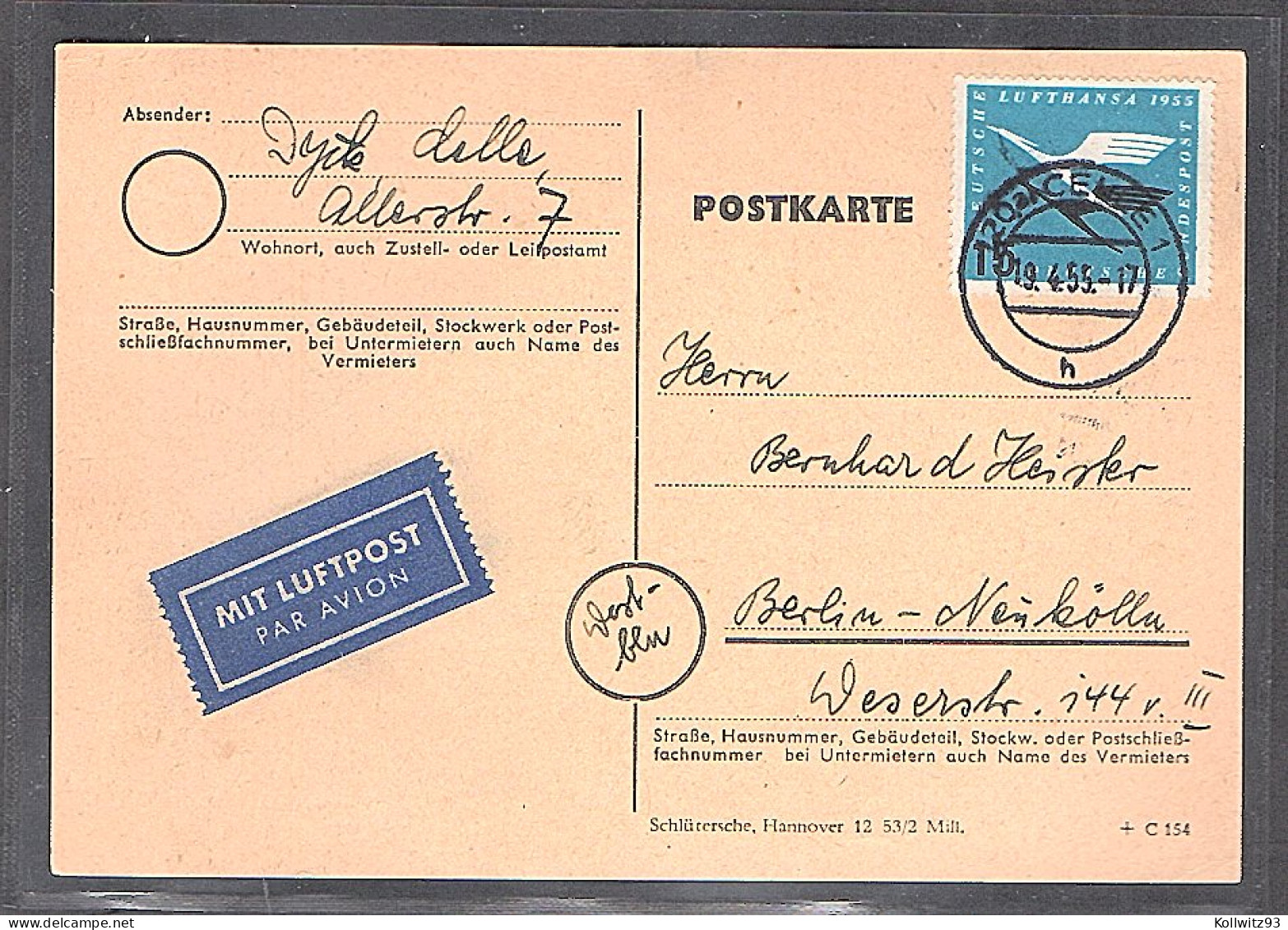 Bund EF. Mi.-Nr. 207 Auf Luftpost-Fernkarte - Covers & Documents
