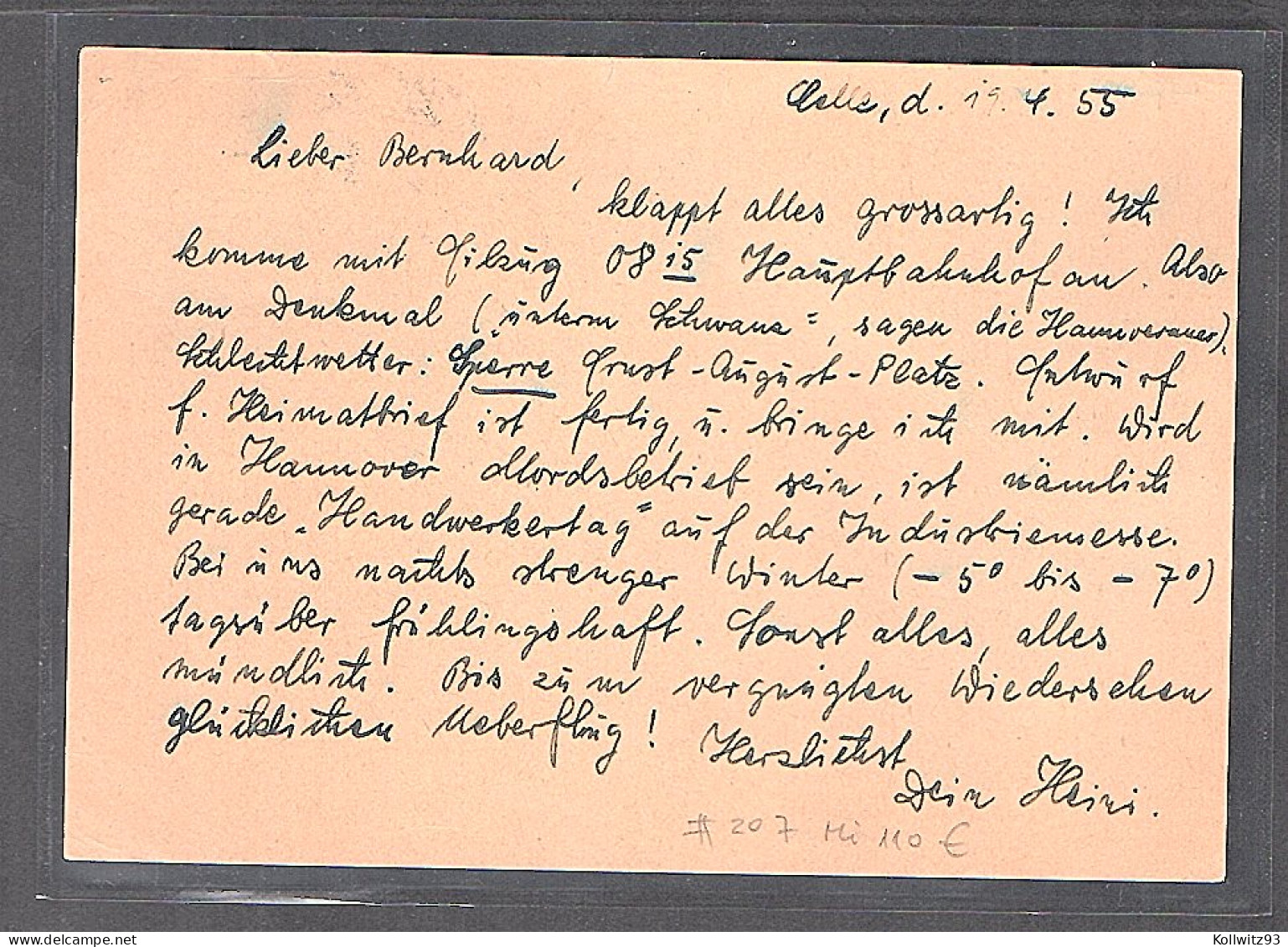 Bund EF. Mi.-Nr. 207 Auf Luftpost-Fernkarte - Cartas & Documentos