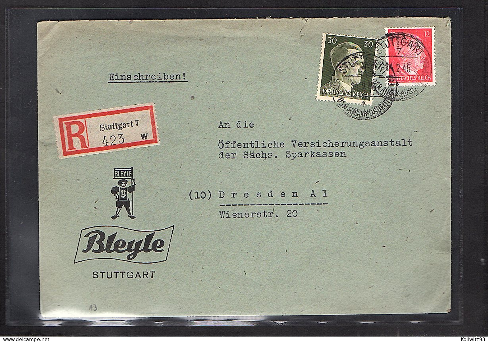 DR. Reklame-R-Brief, Bleyle Stuttgart. - Sonstige & Ohne Zuordnung