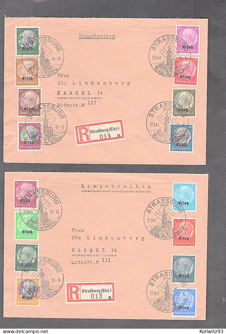 Dt. Besetzung 2. Weltkrieg, Elsass, Mi.-Nr. 1-16 Auf 2 Satz-Briefe - Ocupación 1938 – 45