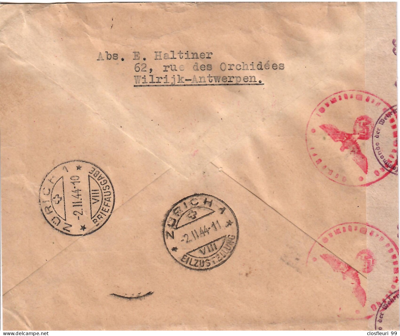Lettre Censurée, Exprès, Recommandée Pour Zürich2.II.1944, Cachets D'arrivée TB - Oorlog 40-45 (Brieven En Documenten)