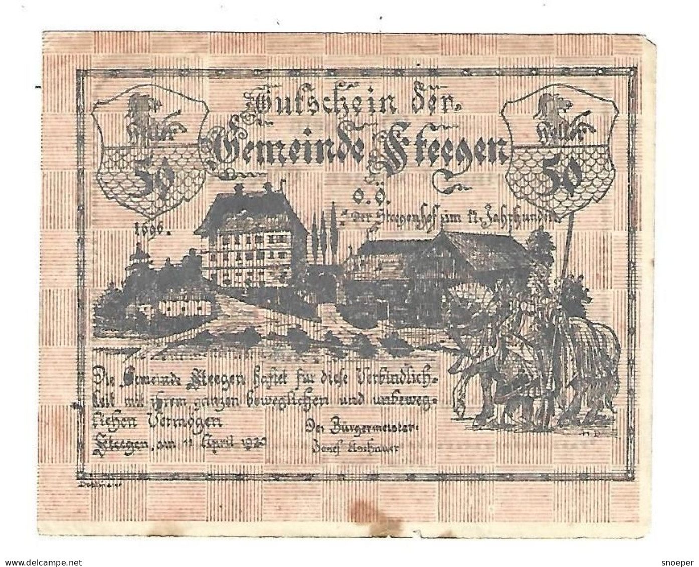 **notgeld   Austria  Steegen 50 Heller  S1012.3a?? SILBERDRUK NIGHT GOLD - Autriche