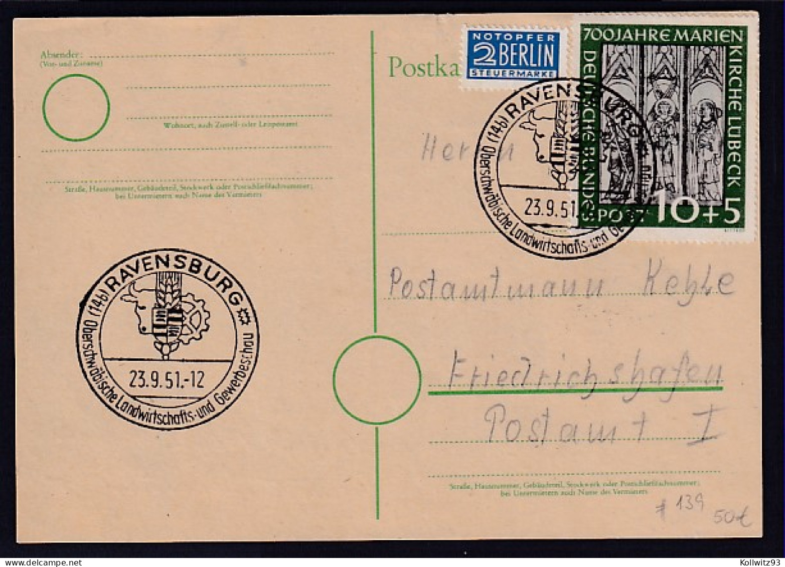 Bund, Fern-Karte Mit EF. Mi.-Nr.139 - Storia Postale