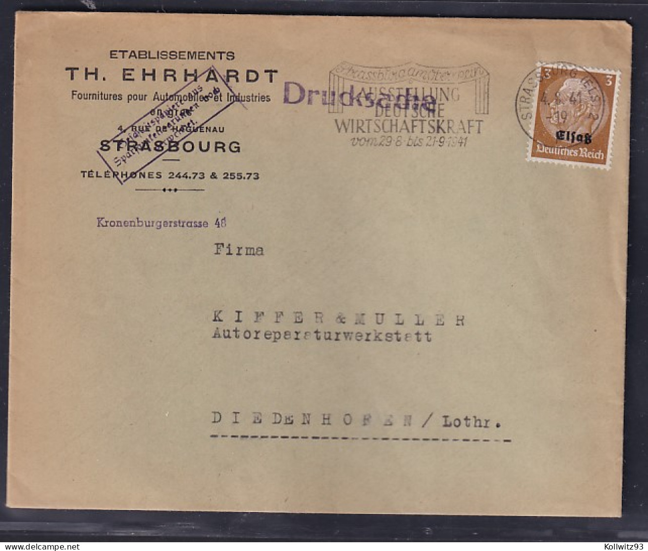 Dt. Besetzung 2. Weltkrieg, Elsaß, Drucksache Mit EF. Mi.-Nr. 1 - Ocupación 1938 – 45