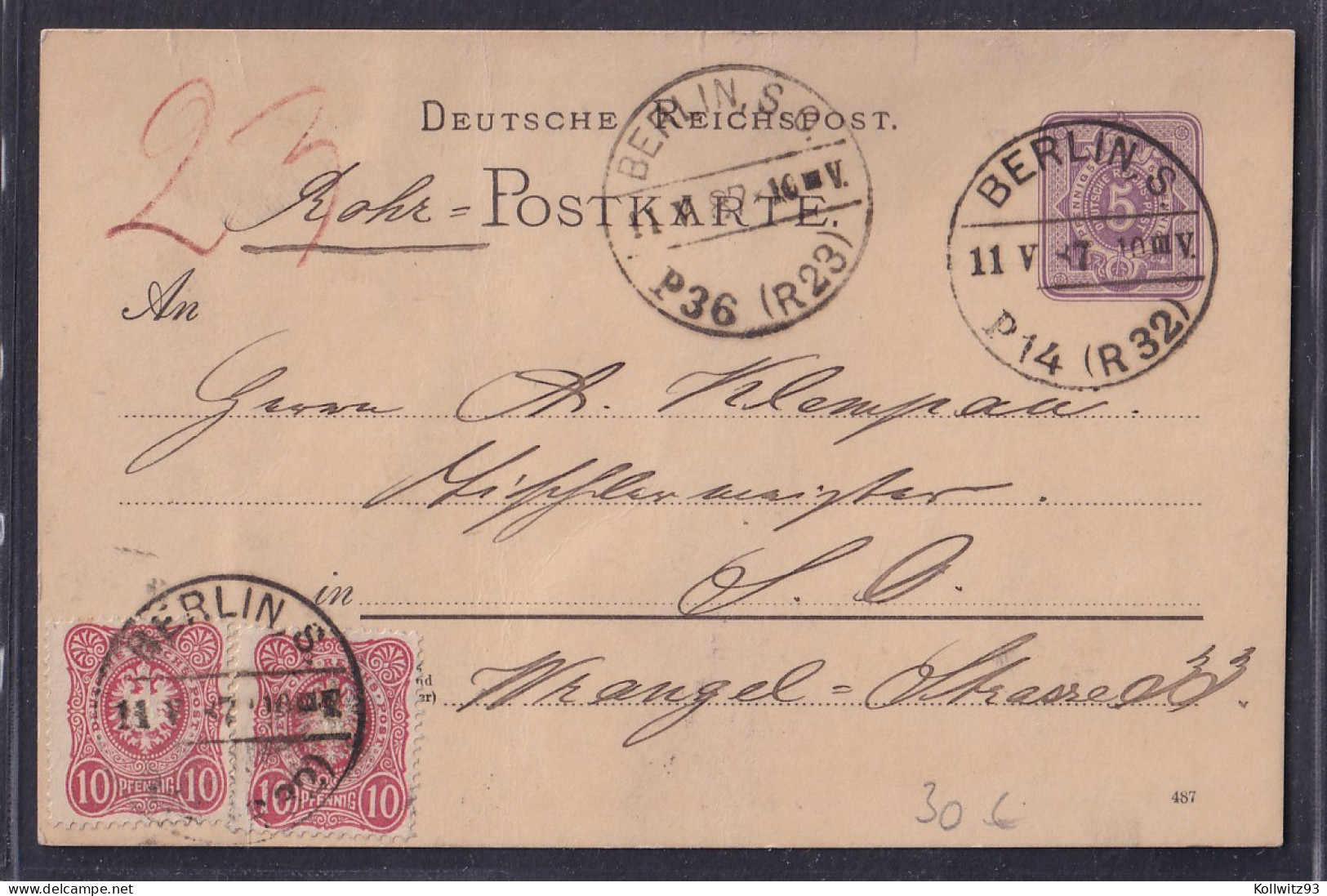 DR. Rohrpost Ganzsache-Karte Berlin 1887  Gelaufen - Other & Unclassified