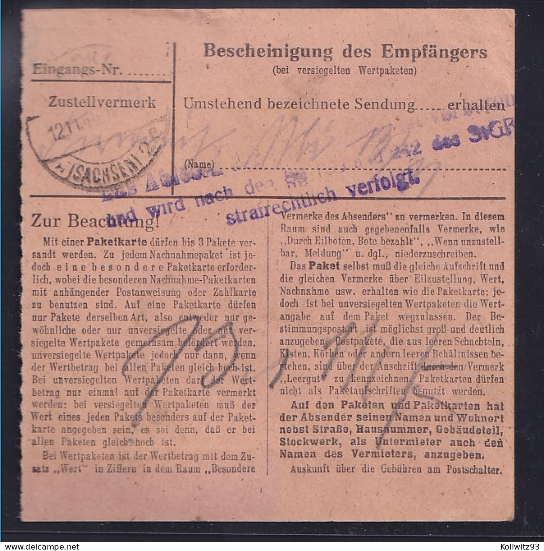 SBZ, Paketkarte Mit MeF. Mi.-Nr. 192 - Other & Unclassified