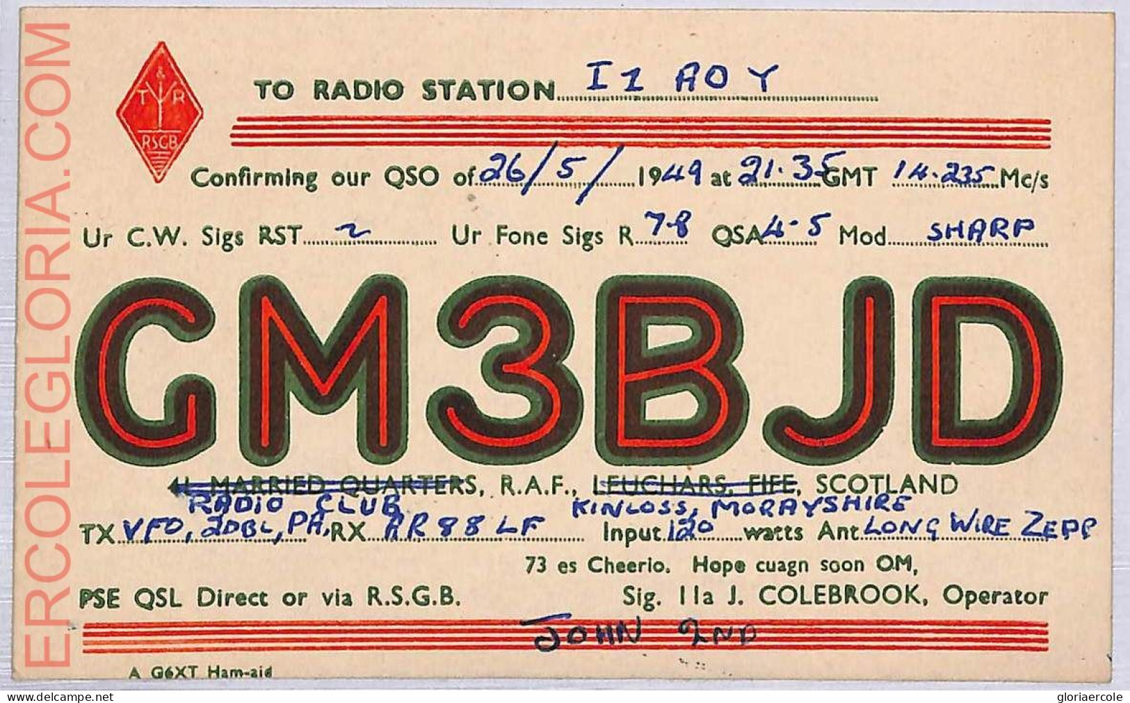 Ad9242 - SCOTLAND - RADIO FREQUENCY CARD  -  1949 - Radio