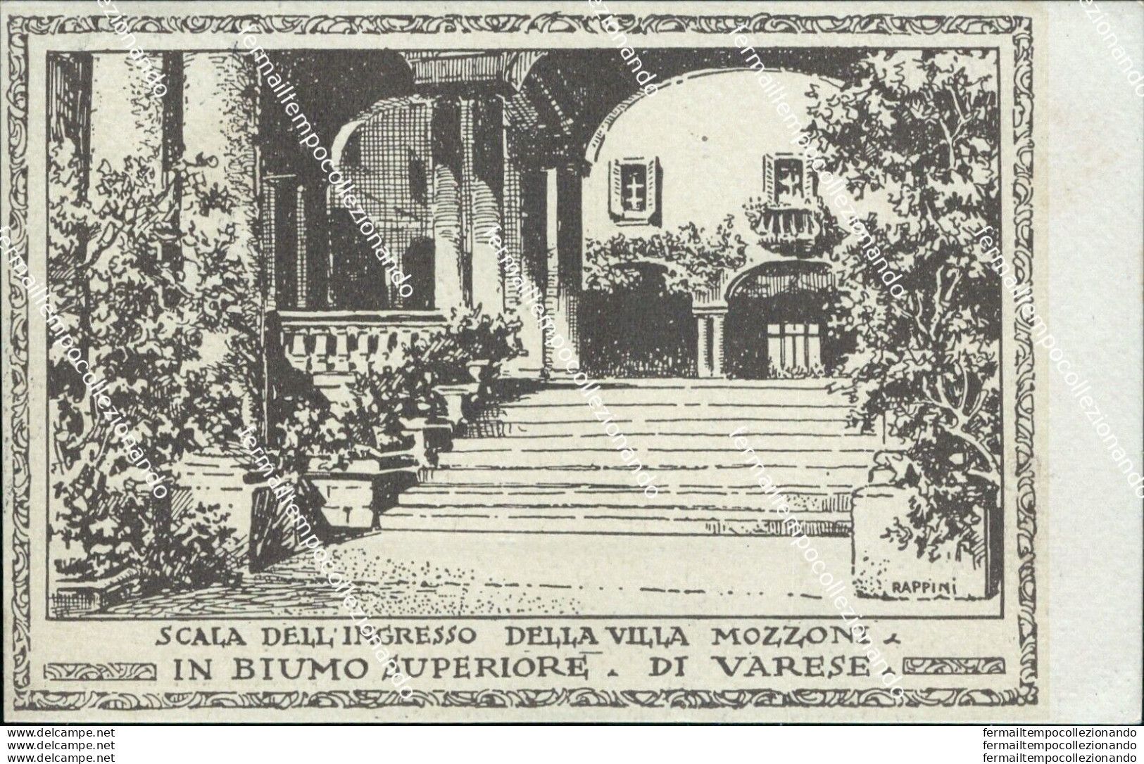 Bs193 Cartolina Biumo Superiore Varese Scala Dell'ingresso Della Villa Mozzoni - Varese