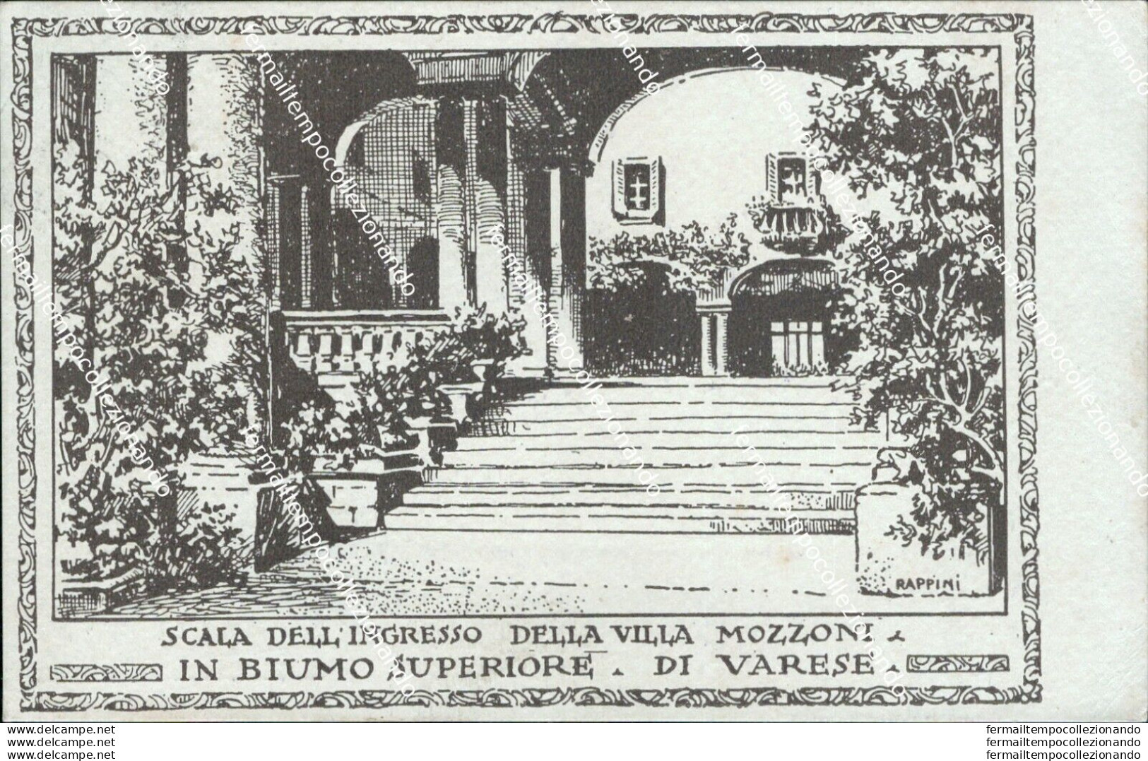 Bs194 Cartolina Biumo Superiore Varese Scala Dell'ingresso Della Villa Mozzoni - Varese