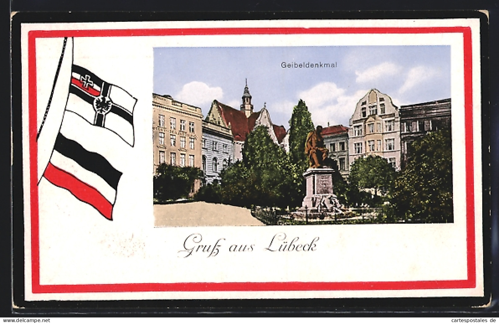 AK Lübeck, Geibeldenkmal, Flaggen  - Luebeck