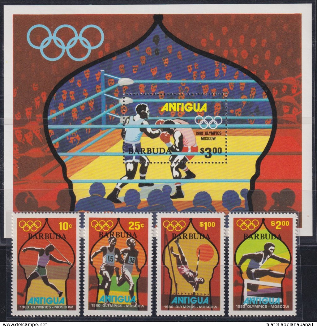 F-EX50079 BARBUDA ANTIGUA MH 1980 MOSCOW OLYMPIC GAMES BOXING ATHLETICS.  - Estate 1980: Mosca