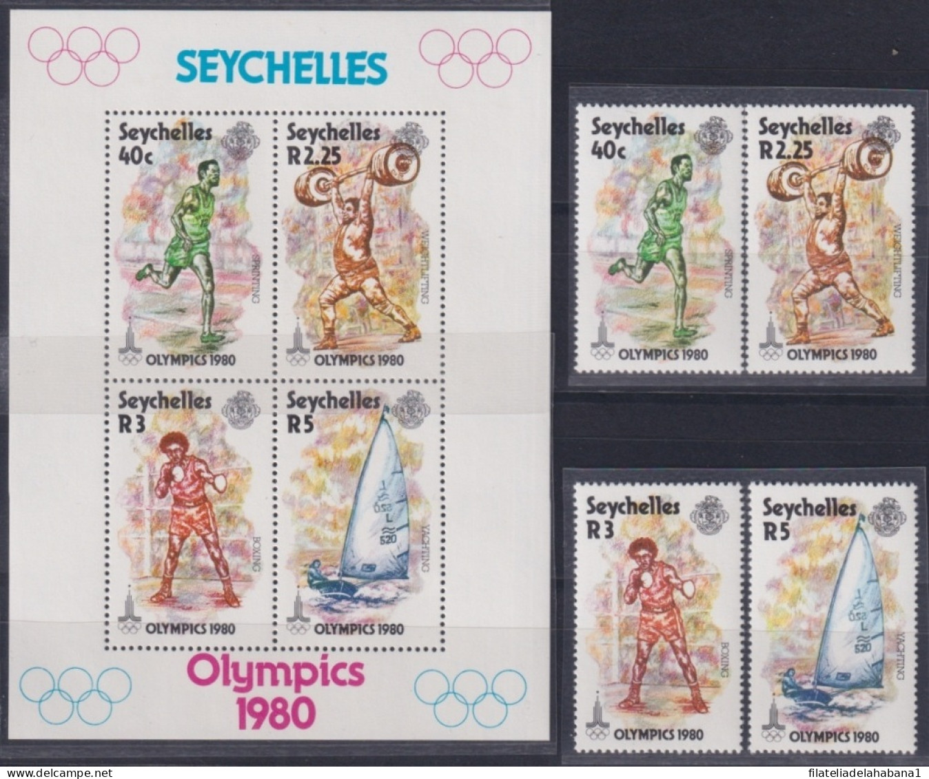 F-EX50084 SEYCHELLES MNH 1980 MOSCOW OLYMPIC GAMES ATHLETICS BOXING WEIGHTLIFTIN.  - Ete 1980: Moscou