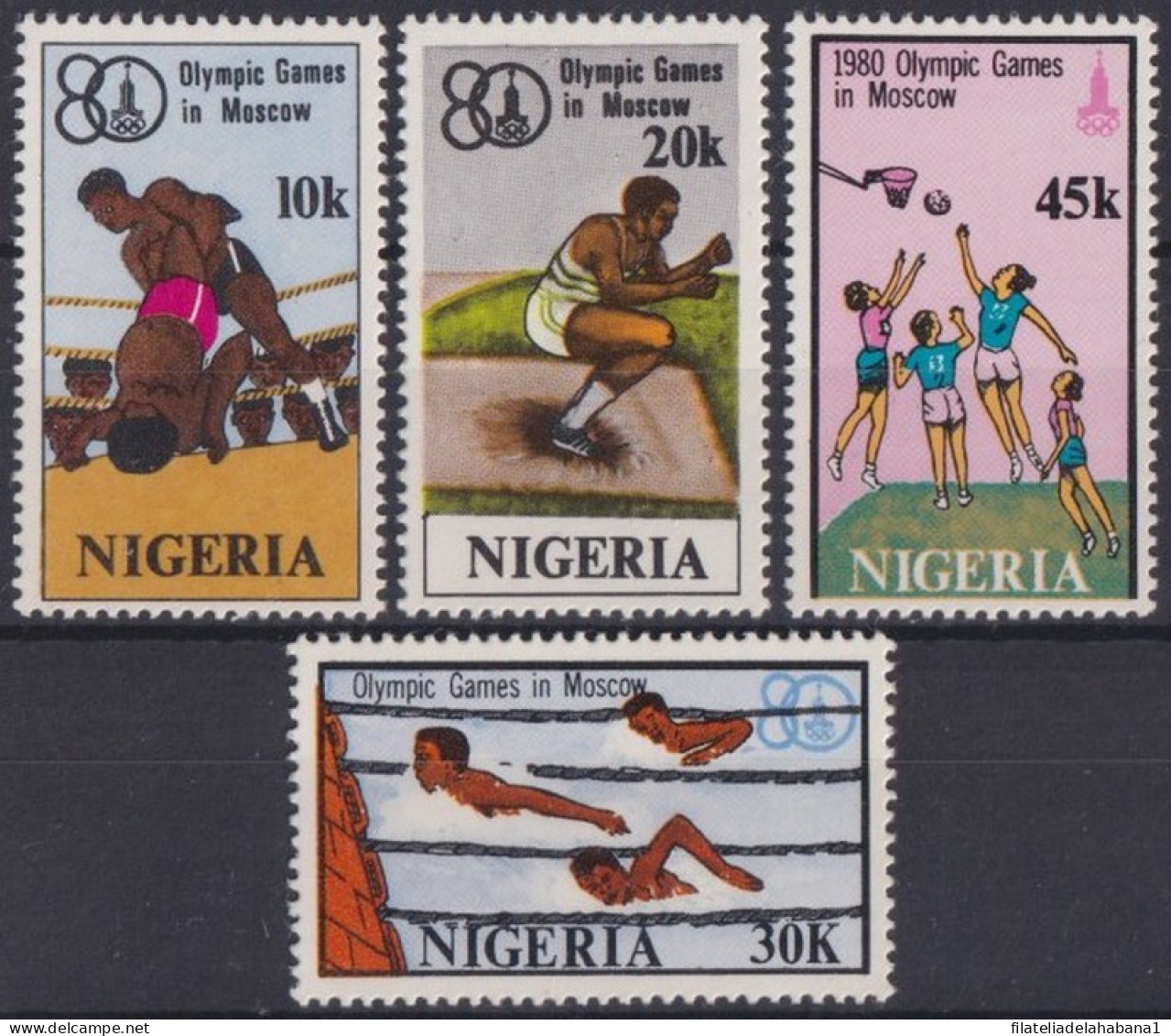 F-EX50092 NIGERIA 1980 MNH MOSCOW RUSSIA OLYMPIC GAMES ATHLETISM BOXING SWIMING BASKET.  - Sommer 1980: Moskau